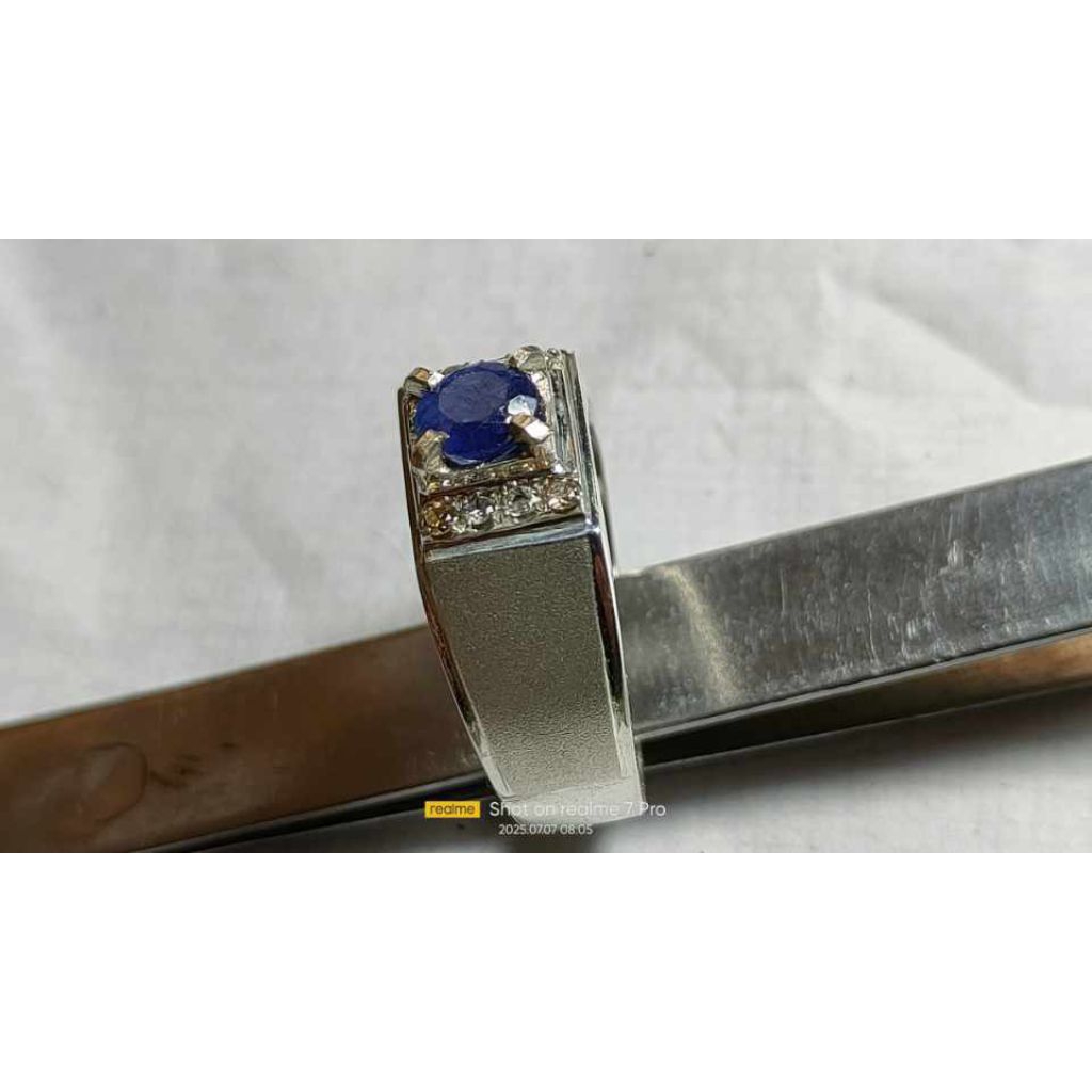 Natural Batu Cincin Blue Sapphire kombinasi Berlian Eropa size simple