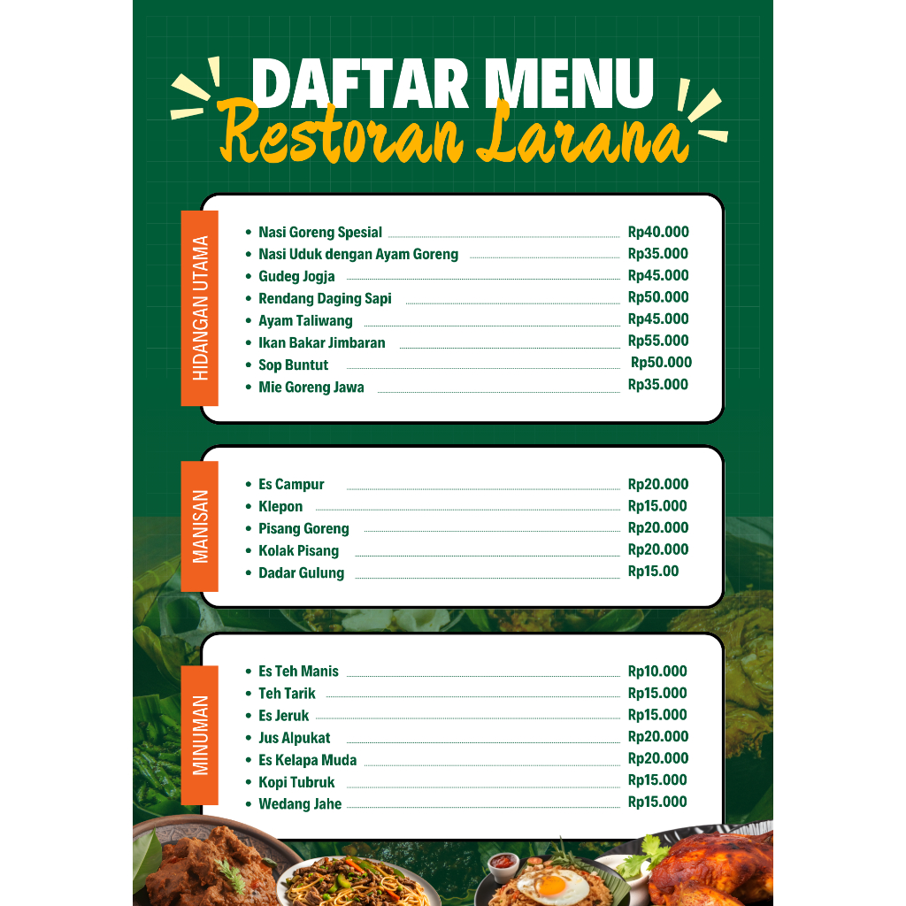 

Cetak Stiker Daftar Menu Makanan / Minuman Cafe, Restoran, Kaki Lima ukuran A4