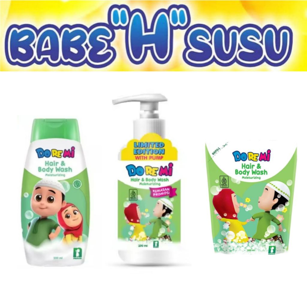 Doremi Hair and body wash 200ml Pump, Refill dan Botol