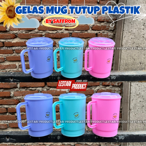 ( 6 PCS ) MUG TUTUP PLASTIK SAFFRON | GELAS TUTUP | CANGKIR TUTUP | GELAS PLASTIK | CANGKIR PLASTIK 