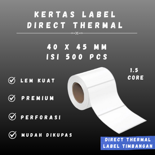 

DT 40x45 - 1.5" @500 - 1Line LABEL TIMBANGAN CORE 1.5 INCH 40X45MM 40 X 45 MM 4X4.5 CM 4 X 4.5 CM BARCODE LABEL THERMAL STICKER STIKER DT 500 PCS