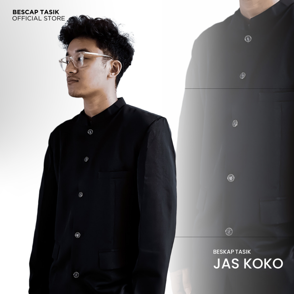 Beskap Jas Koko HItam Polos Jumbo Pria Muslim Premium Formal Informal Lengan Panjang S-XXL