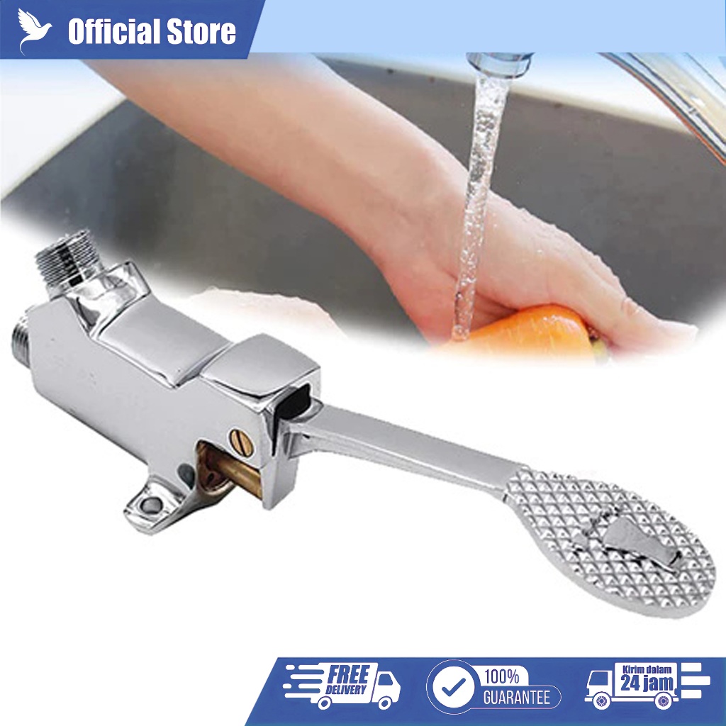 1 Set Kran Injak Kaki Stainless untuk Wastafel Cuci Tangan (Alat Pedal Kaki Kran)