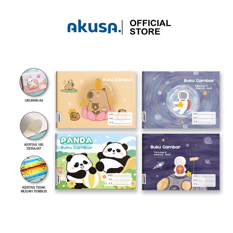 

AKUSA Buku Gambar A4 Drawing Book Anak Sekolah Menggambar Mewarnai Motif Lucu BG001