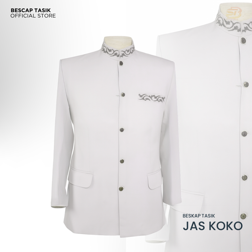 Beskap Jas Koko Pria Muslim Dewasa Saku Kerah Warna Putih Jaspria Eksclusive Berkualitas Original S-