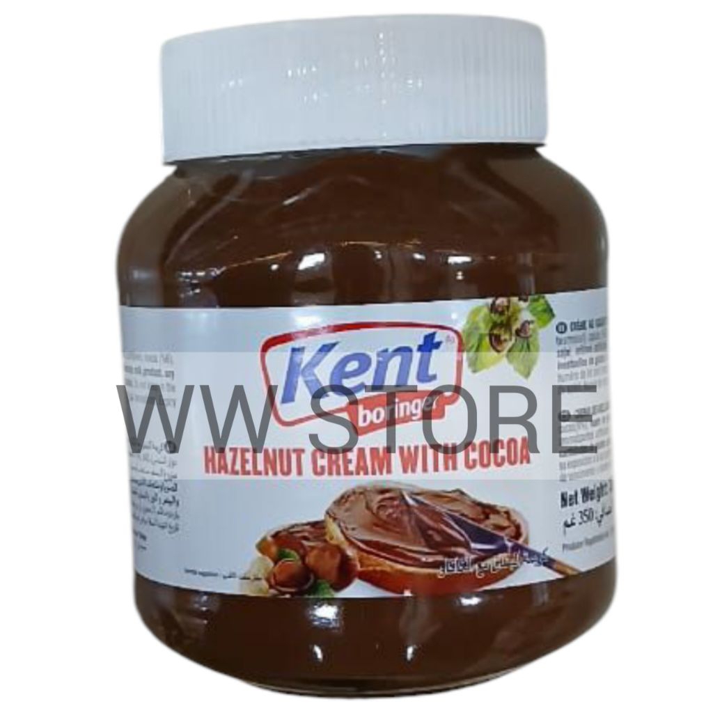 

Olesan selai roti krim kacang dengan coklat cokelat halal Turki Turkiye Kent boringer HAZELNUT CREAM WITH COCOA botol bottle 350g