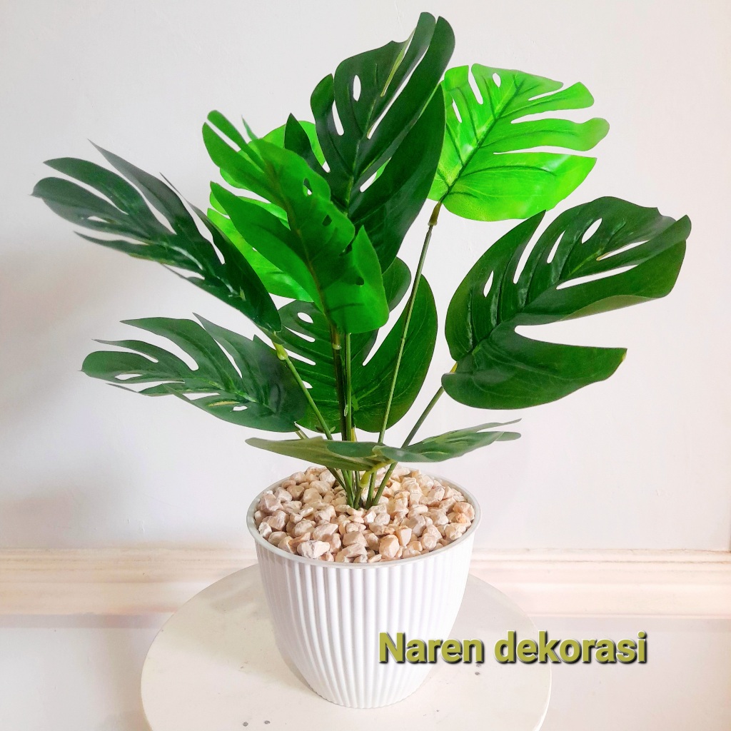 NAREN DEKORASI Bunga meja hias plastik, Tanaman artificial INCLUDE POT, Tanaman aglonema plastik, Mo