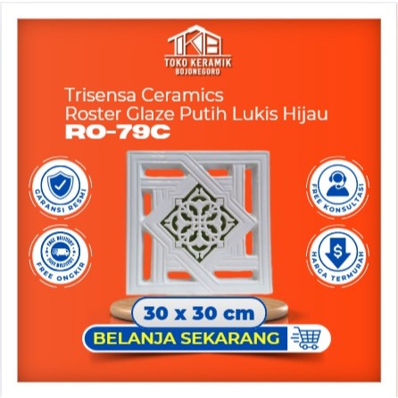 Ventilasi Udara Roster Keramik 30x30 cm Trisensa RO-79C Masjid Putih Lukis Hijau