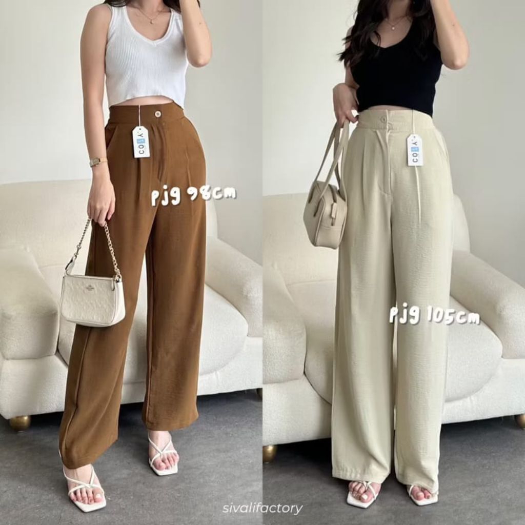 celana kulot SIVALI Elodie Pants - Celana Kulot Highwaist Crinkle Loose Cullote Pants Petite Friendl