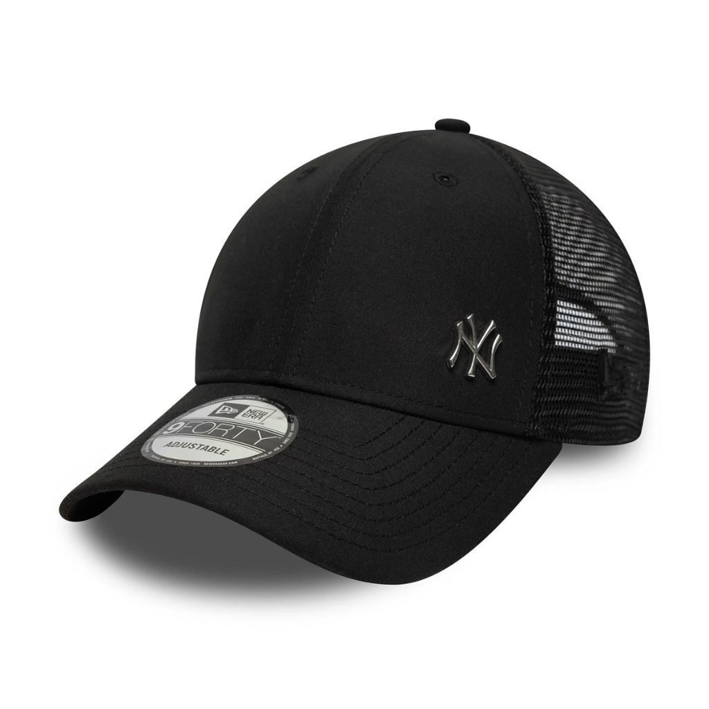 Topi New Era Cap New York Yankees Metal Logo Flawless Trucker Black 9Forty Adjustable Original