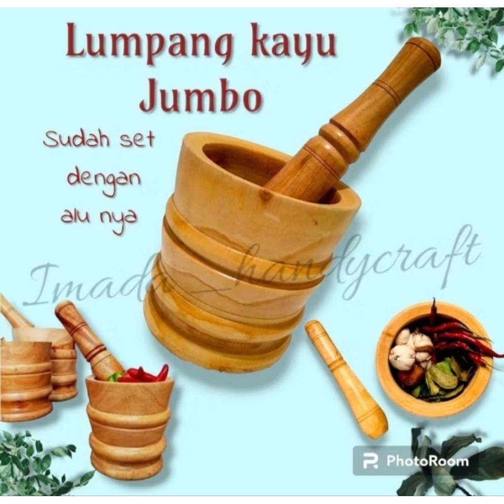 (A2craft) alat penumbuk / lumpang dan alu dari kayu / lumpang kayu JUMBO/ lumpang kayu besar