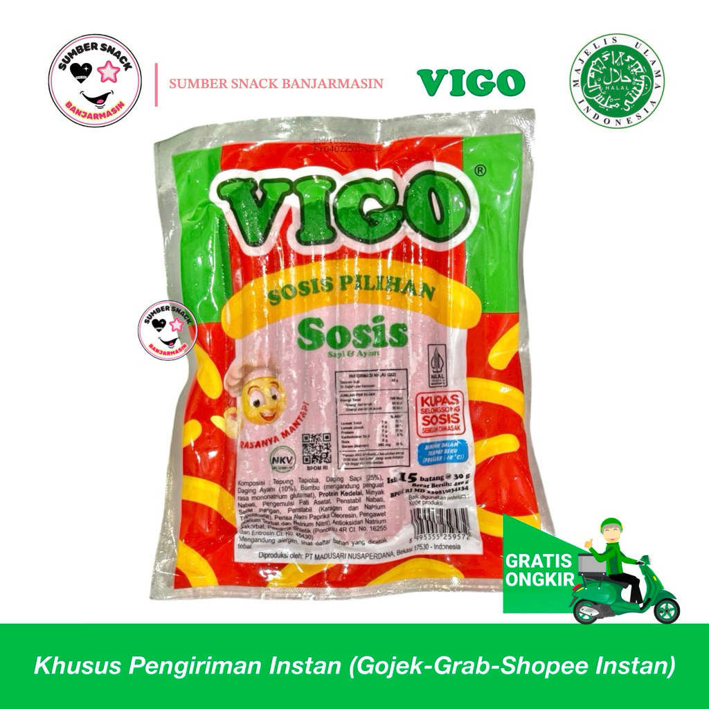 

Vigo Sosis Pilihan Sosis Sapi & Ayam (Isi 15 Pcs/Pack) (450g) (Frozen Food - Khusus Instan)