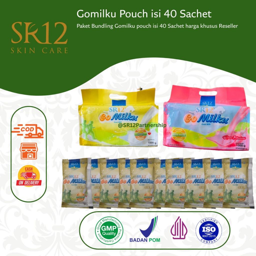 

Paket Bundling Hemat 2 Pouch GOMILKU SR12 isi 40 sachet pcs Susu Kambing Etawa Go Milku Bonus 10 Sachet Gold Original Coklat Strawberry