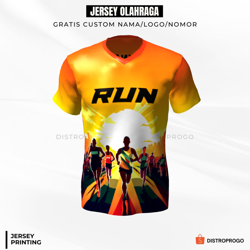 Kaos Jersey Lari Orange Motif Running 186 - Jersey Olahraga Full Printing