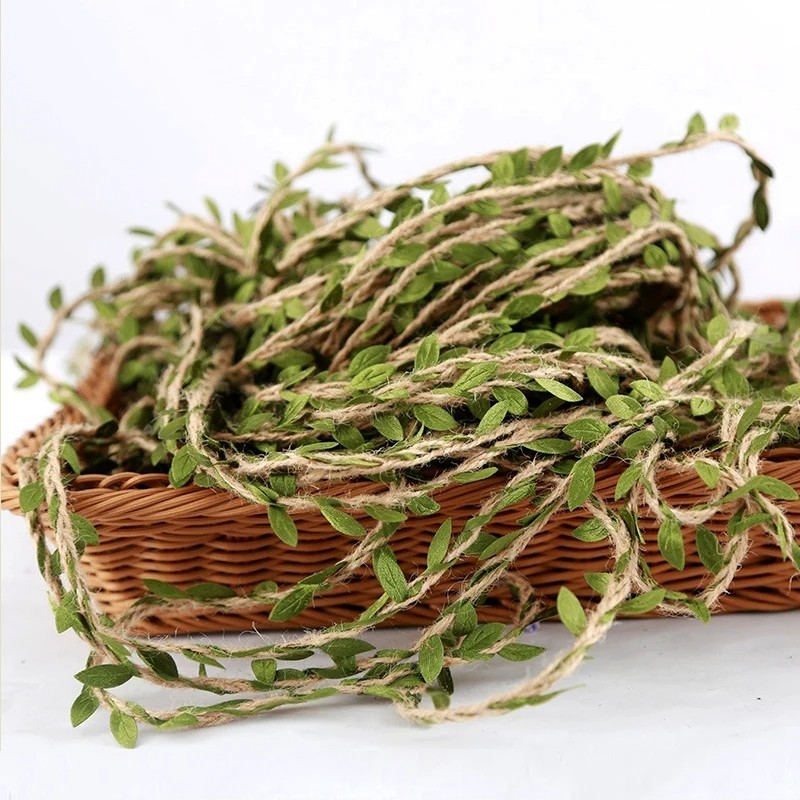Stellarspace16 10M Tali Pita Goni Daun Tali Goni Motif Daun Hijau Pita Goni Dekorasi Hiasan Daun