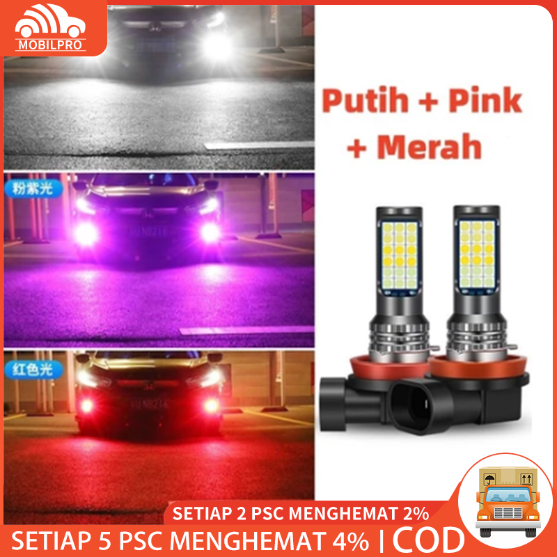 2Pcs 24Led Lampu Kabut Led Mobil 3 Warna Ganda H9 Bohlam Led H8 H11 H16(JP) Lampu Kabut Mobil Super 