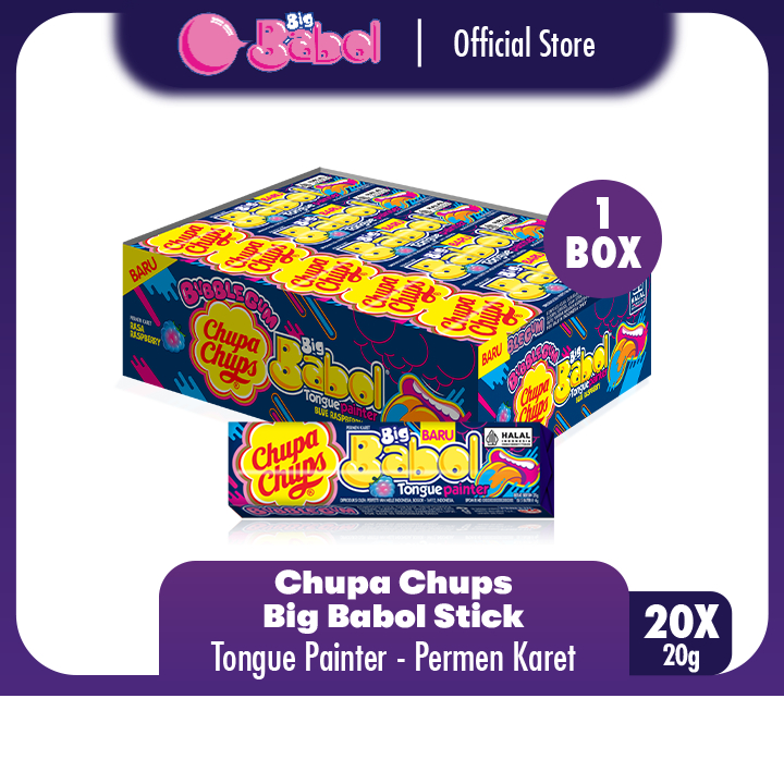 

Chupa Chups Big Babol Tongue Painter Stick 20g - Permen Karet Rasa Raspberry 1 Box