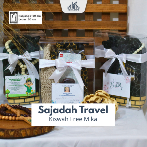 Souvenir Sajadah Travel Kiswah Free Pouch + Mika + pita + kartu ucapan Bahan Premium 100x50cm Sajada