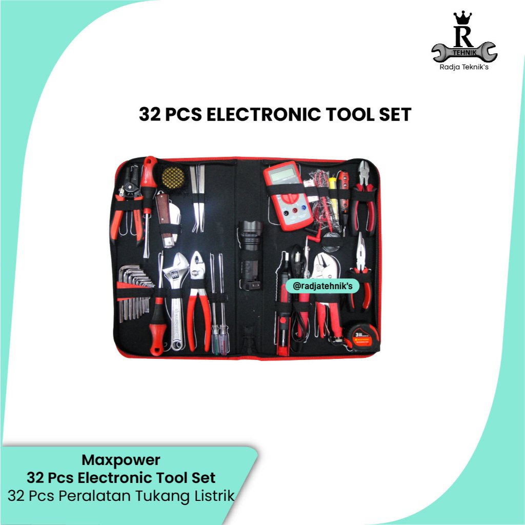 MAXPOWER Electronic Tool Set  32 Pcs Electronic Tool Set  32 Pcs Peralatan Tukang Listrik  Hand Tool