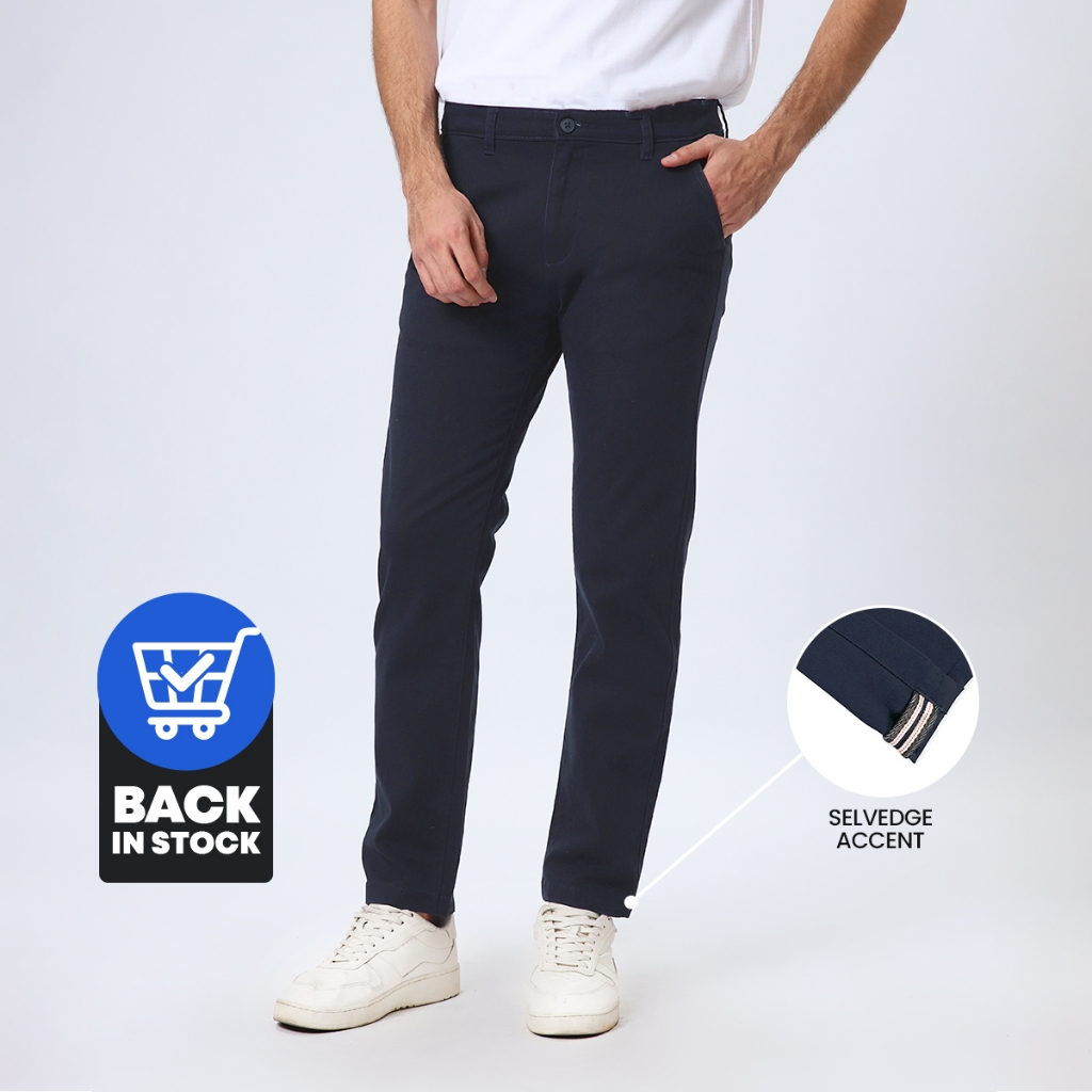 EDWIN JEANS - Celana Panjang Chinos Pria Slim Fit FERANDO DARK NAVY Celana Chino Pria Selvedge Accen