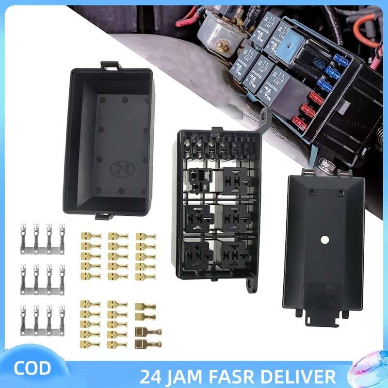 RF - 6 Slot Car Relay Fuse Block Holder Box 6 Way Blade Fuse Relay Box DC 12V Waterproof Automotive