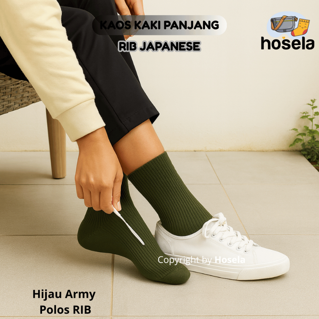 Kaos Kaki Hijau Army Polos RIB Pria Wanita Japanese Panjang Nyaman  Anti Gerah - Hosela Project