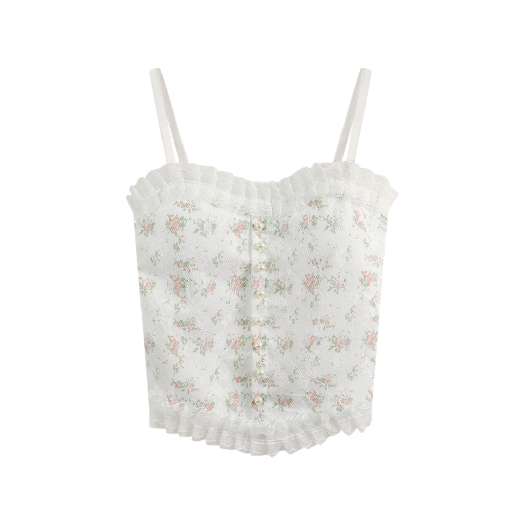 NIFTY.CO Tanktop Kamisol Seksi Renda Bunga Korean Lace Pearl Floral Premium Dalam Luar Wanita