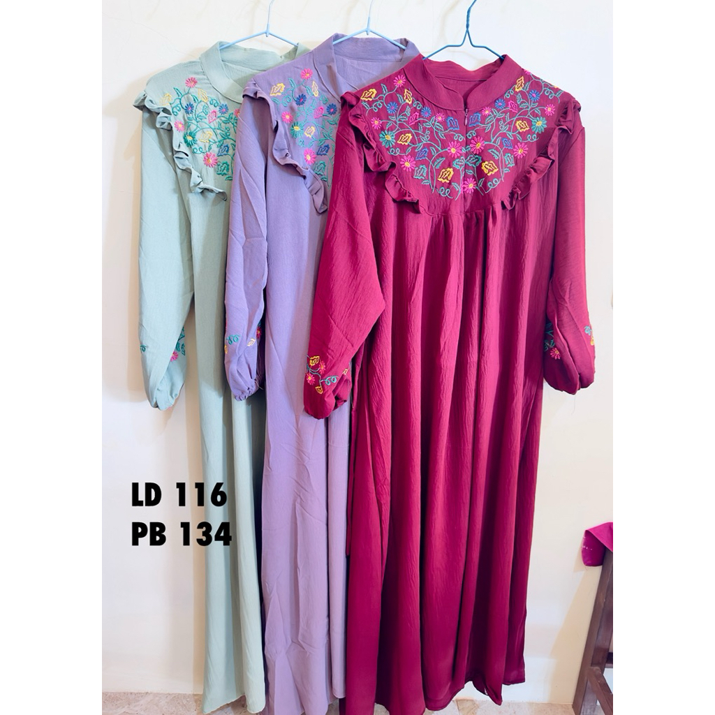 Dress Longdress Gamis Raya Crinkle Bordir