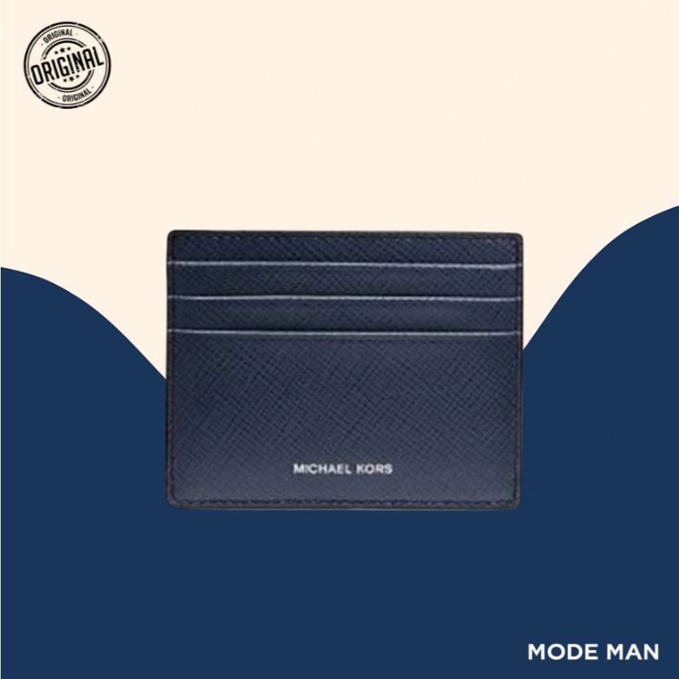 Michael Kors Crossgrain Leather Tall Card Case – Dompet Kartu Kulit Navy – 100% Original