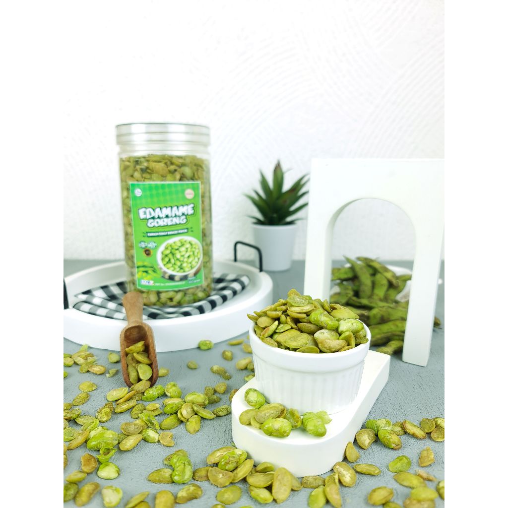 

camilan gurih edamame goreng kemriuk kemasan botol 350 gram
