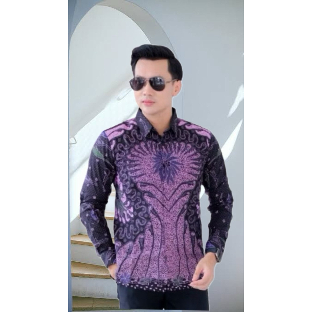 Winda ungu pusat grosir ecer kemeja batik pria lengan panjang slimfit lapis furing termurah terlengk