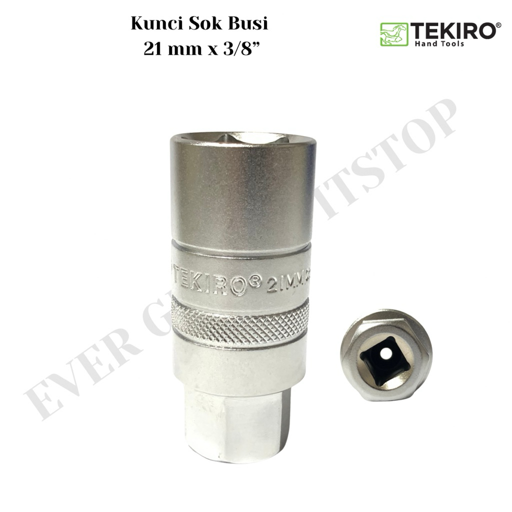 TEKIRO Mata Kunci Sok Busi 21 mm x 3/8 inch Dengan Karet Spark Plug 21mm x 3/8” Kecil Mata Shock Bus