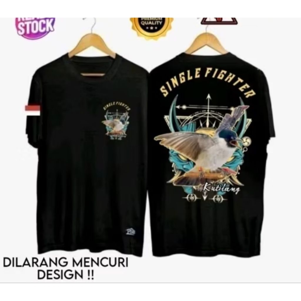 Kaos Distro Premium Pria Wanita Sigle Fighter Kutilang Corak Abu ,Cotton Unisex - Kaos Kekinian,Kaos