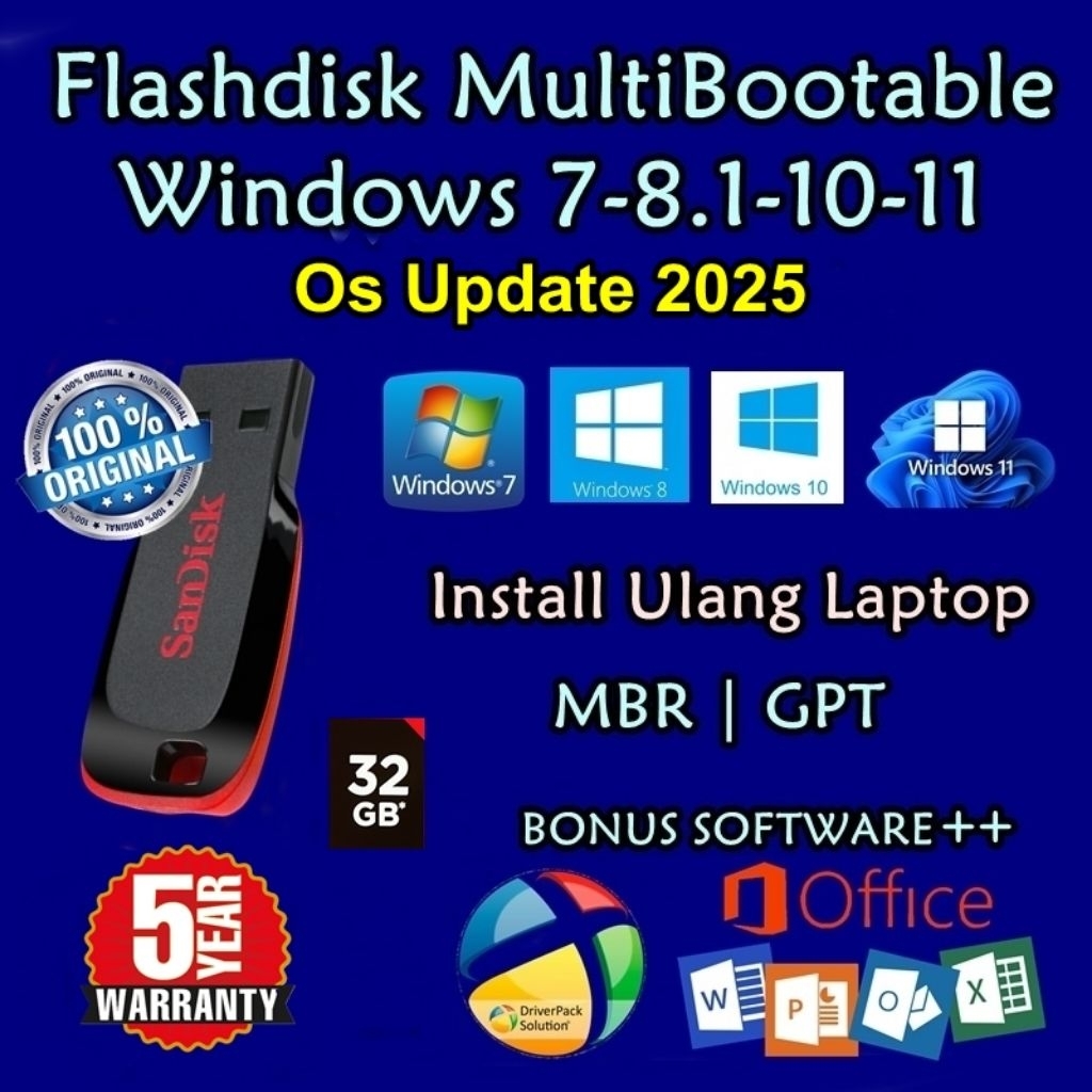 Flashdisk Sandisk 32Gb MultiBootable Windows 7 8.1 10 11