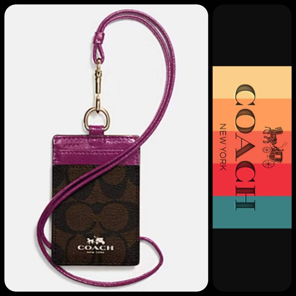 

Lanyard ID Card case in signature Dark Brown Fuchsia gantungan kartu identitas original cb