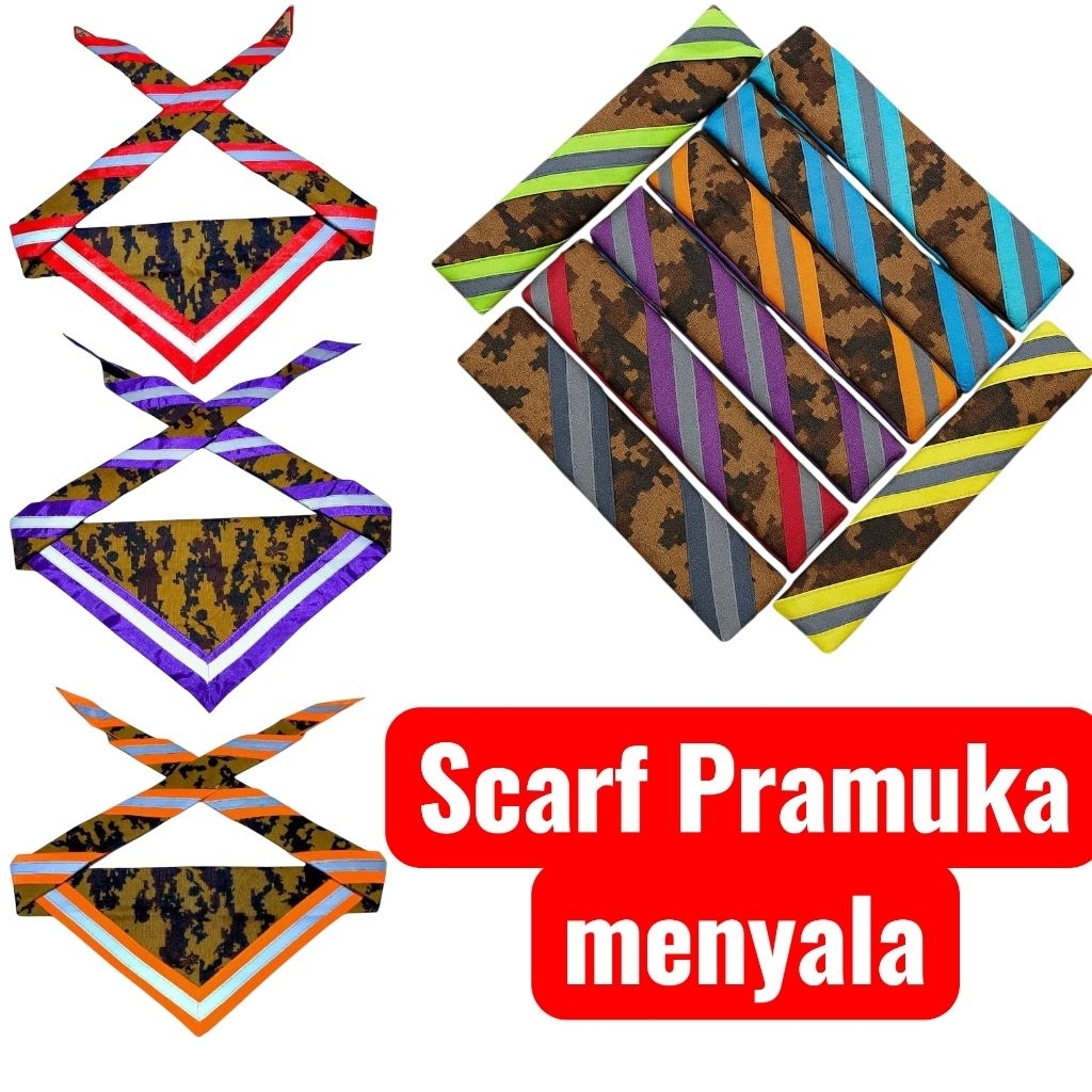 terbaru scarf Pramuka list loreng bercahaya / scraf Pramuka loreng / hasduk Pramuka sekolah