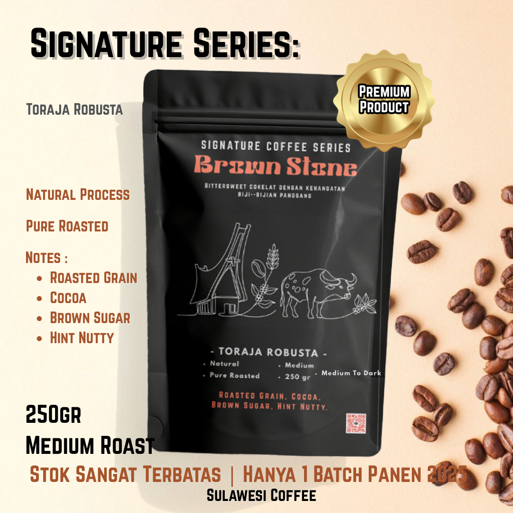 

Kopi Toraja Robusta Brown Stone Medium Roast – Biji & Bubuk Premium Full Body