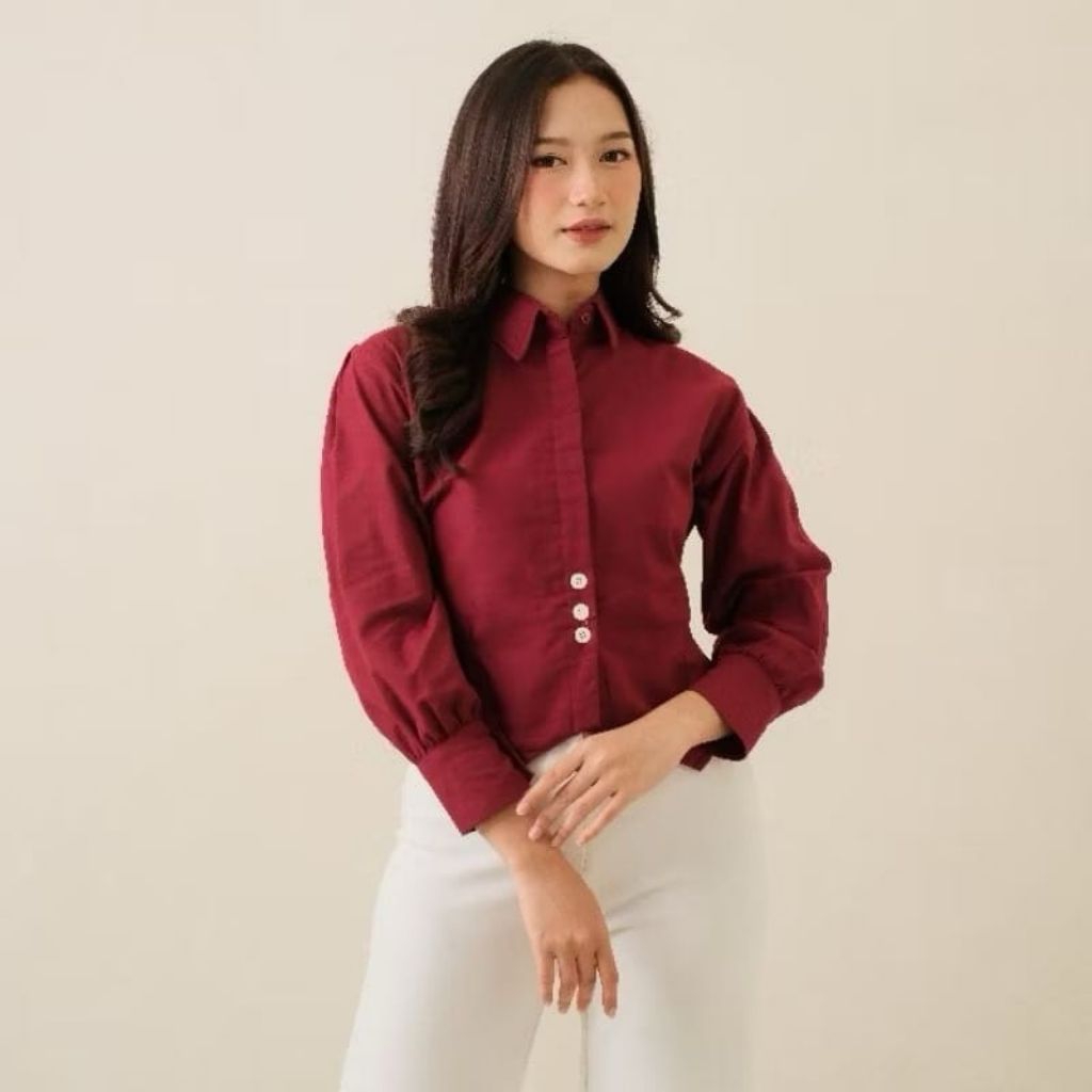 Sanju Blouse Material : Linen Kahatex Kemeja Wanita Tali Belakang