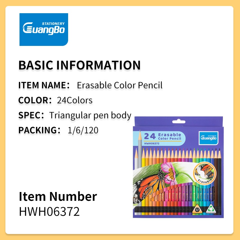 

Guangbo Erasable Color Pencil 24 Color Pensil Warna - HWH06372