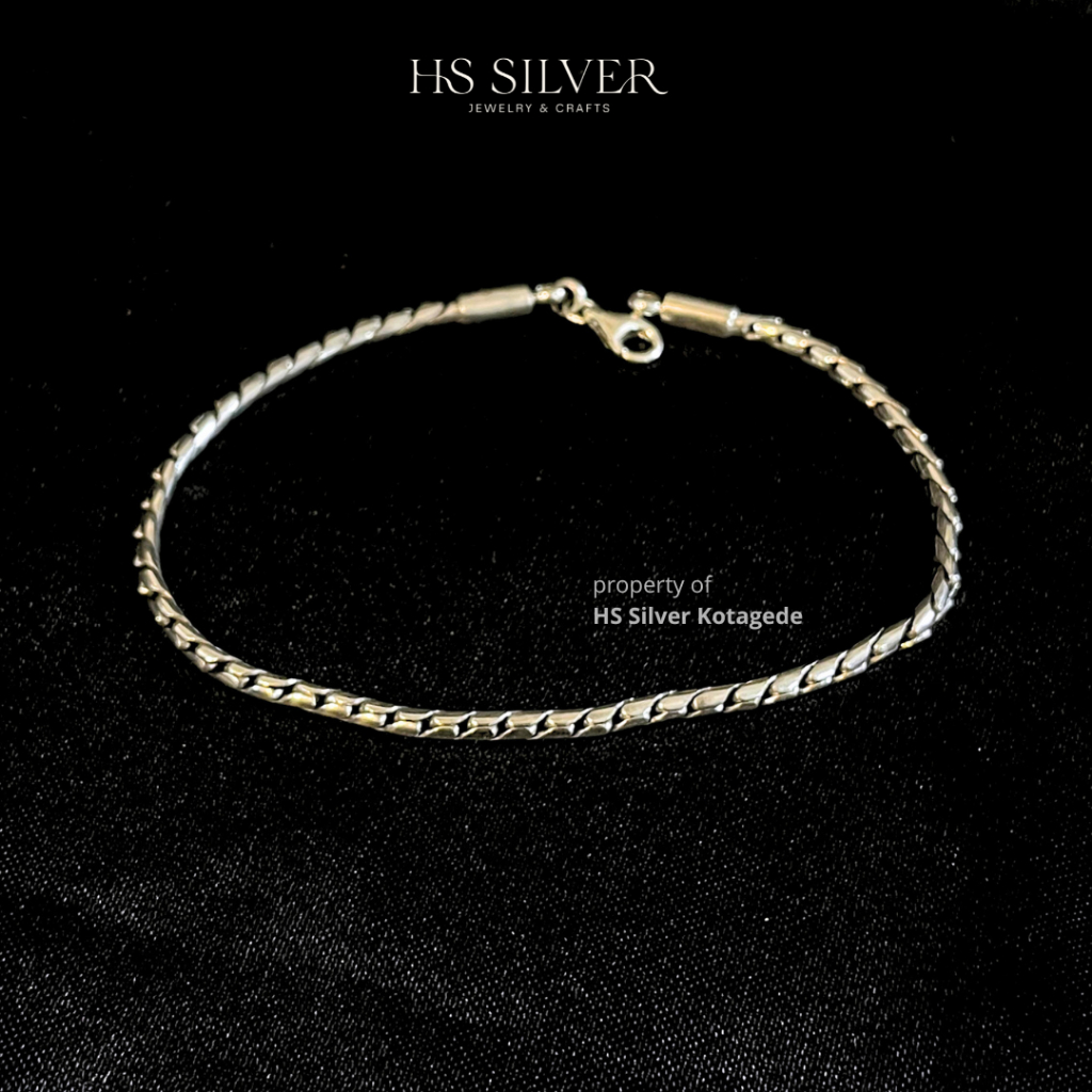Gelang Tangan Perak Bakar Silver Asli 925 Vintage Unisex Model Rantai Snake Bone | HS SILVER