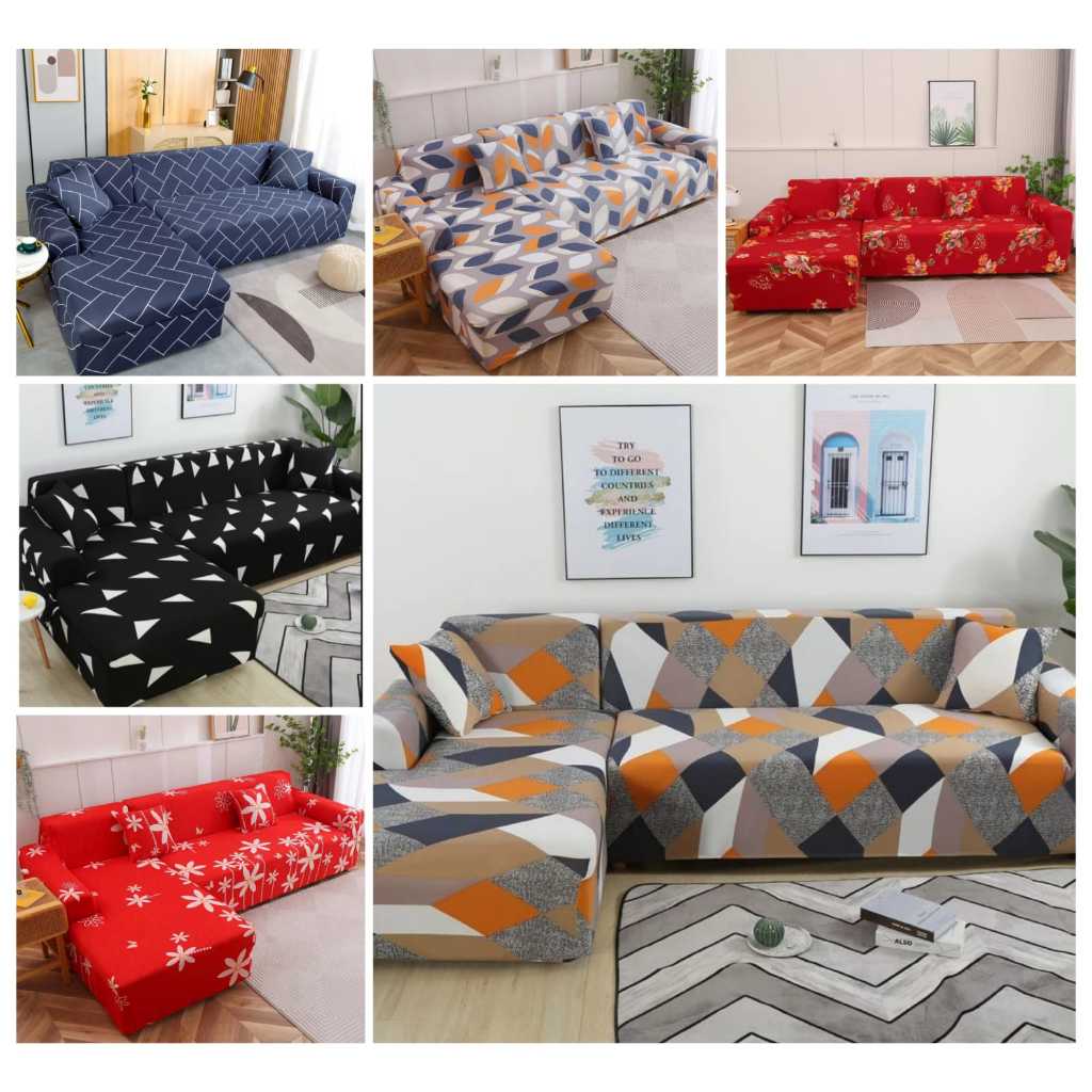 Cover sofa motif leter L elastis/Sarung penutup sofa Lshape stretch