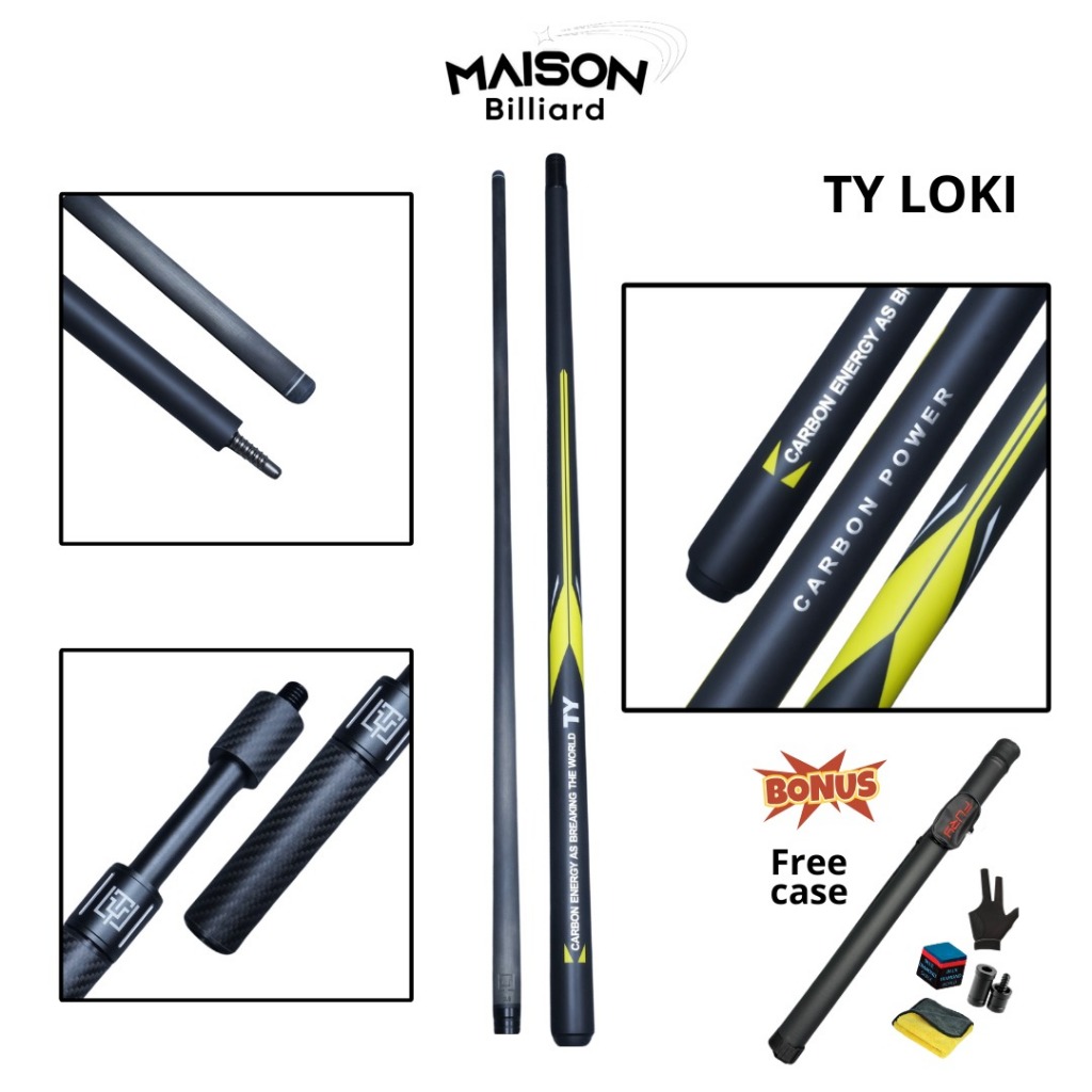 TY LOKI Stick Billiard Carbon + Teleskopik Hitam Stainless Steel Radial Joint Diameter 12.5 mm