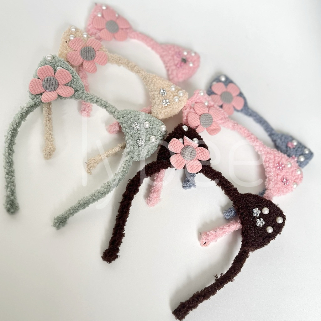 Bando Anak Perempuan Motif kuping Kucing Lucu | Headband Cantik Hiasan Mutiara