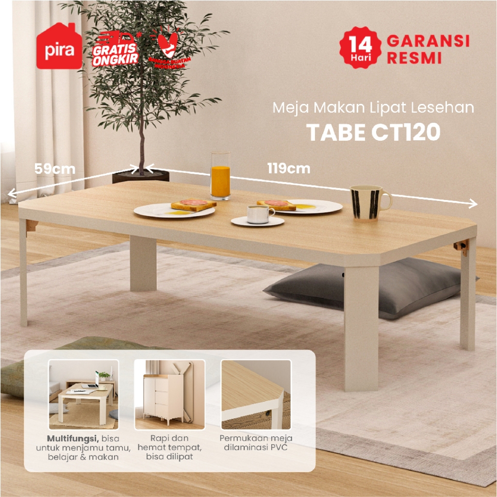 Pira - Tabe CT120 Meja Tamu / Meja Makan Lipat Lesehan / Meja Belajar Lipat Lesehan