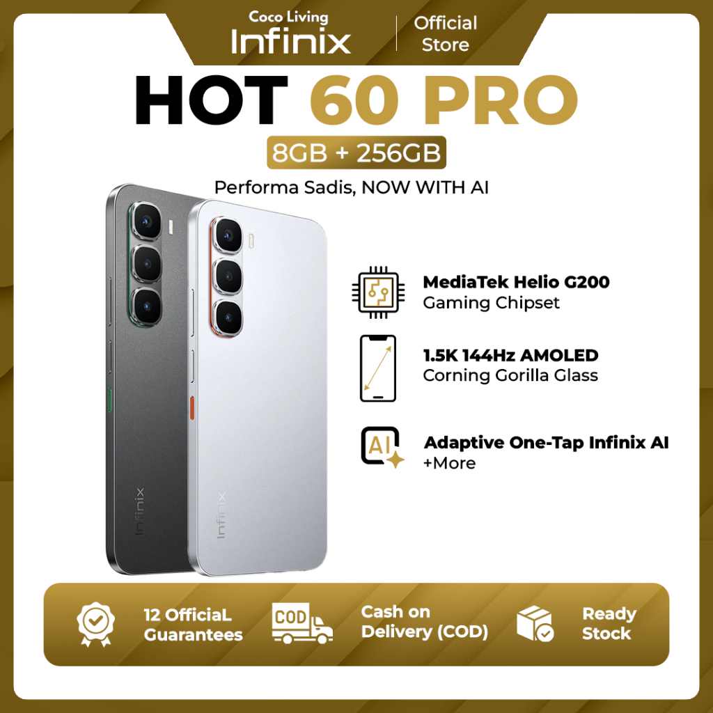 Infinix Hot 60i 8/256GB Smartphone Up to 16GB Extended RAM Helio G81 6.7 inch 120Hz 50MP 5160 mAh