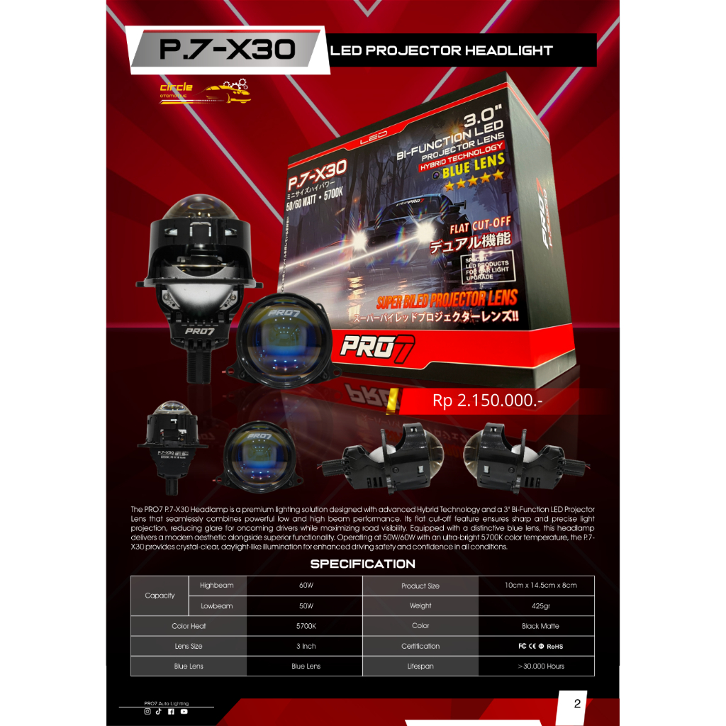 BILED HEADLAMP  PRO7 P.7-X30 - LAMPU MOBIL - PRO7