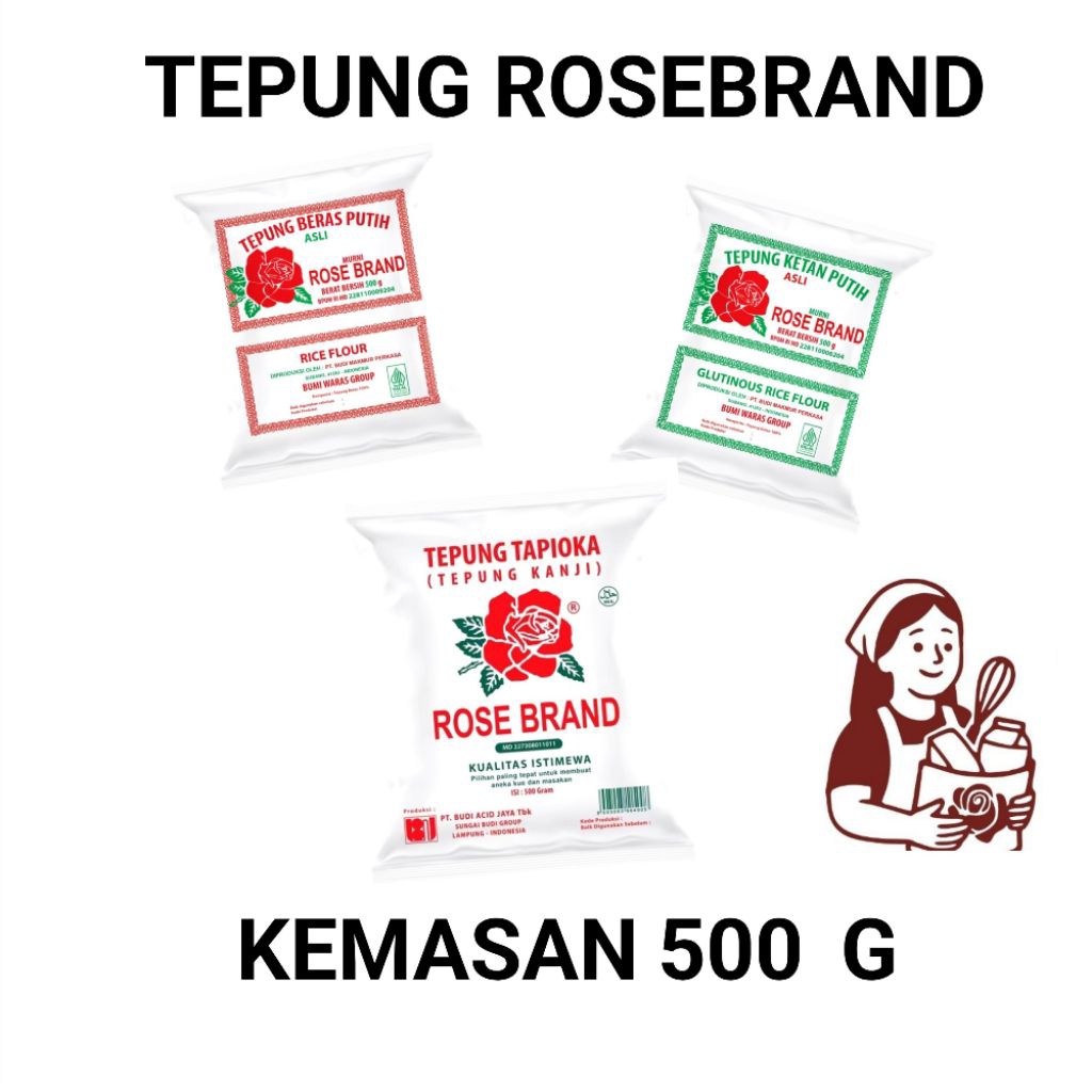 

Rose Brand Tepung Beras Putih / Tepung Tapioka / Tepung Ketan Putih 500gr