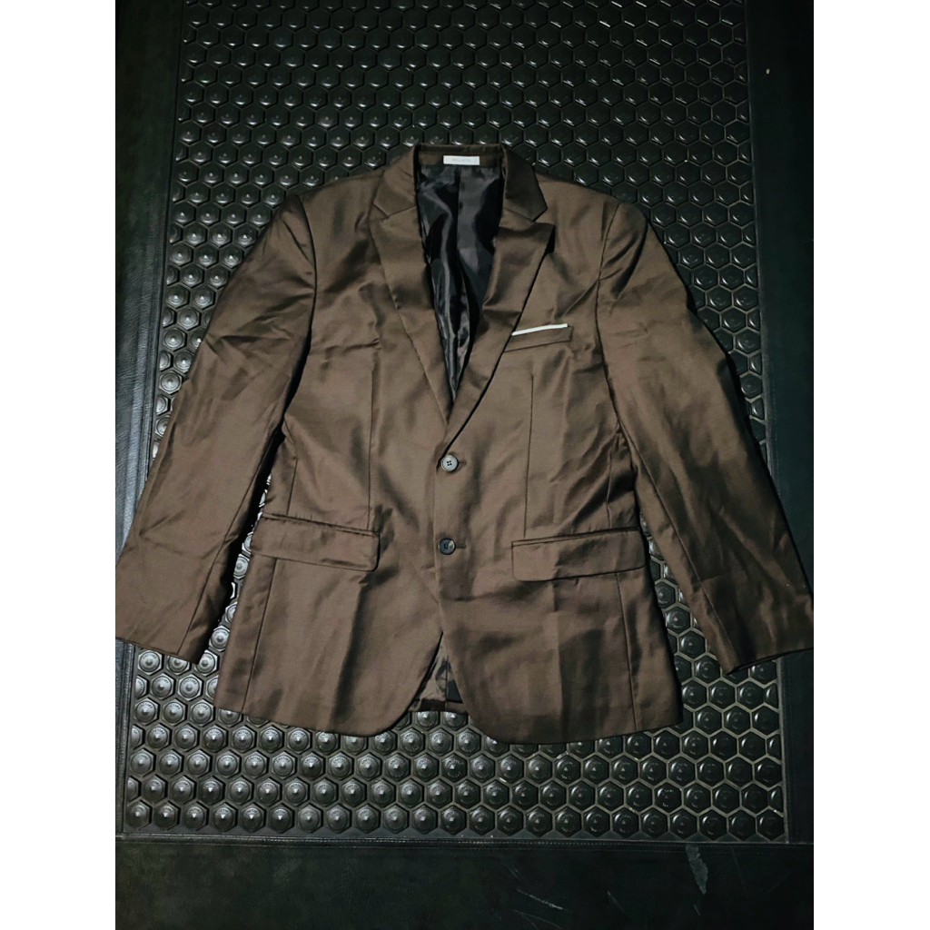 BLAZER JAS MEWAH BRANDED COKLAT SLIMFIT ROGATIS