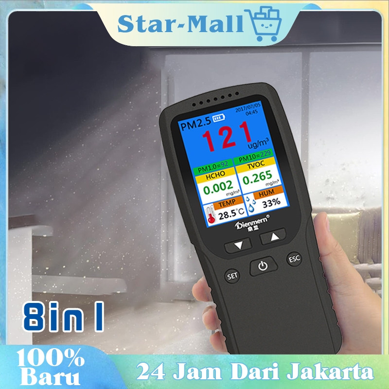 8 In 1 Air Quality Index Monitor LCD Screen Alat Tester Kualitas Udara
