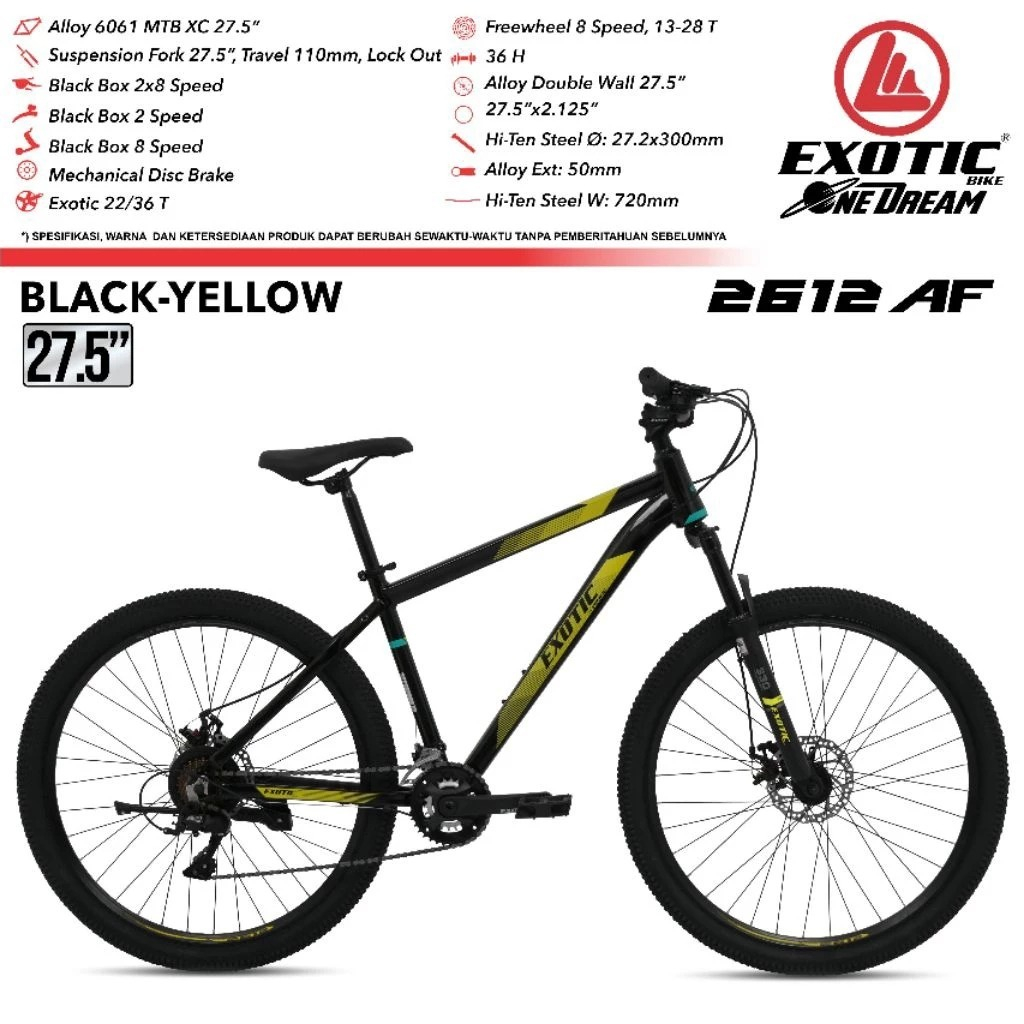 Sepeda Gunung 27,5 EXOTIC 2612 AF Frame alloy 2x8 speed - Disc brake By Pacific bike